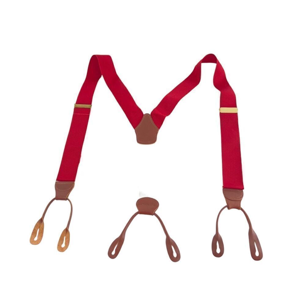 Dooney & Bourke Red White Colorblock Suspenders Braces Leather Tabs Vintage - Picture 5 of 16